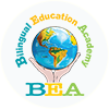 Bilingual Education Academy Logo. Two open hands holding earth.